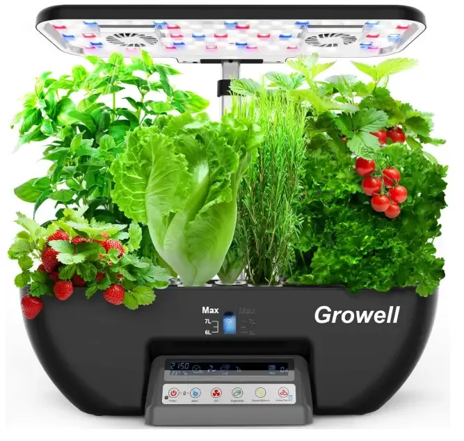 Hydroponics Growing System Kit, 17 Pods Herb Garden with 102 28W Full-Spectrum Grow Lights & 2 Fans, Indoor Garden with Water Pump, 10L Water Tank, Auto Timer, Height Adjustable (Black & Grey)