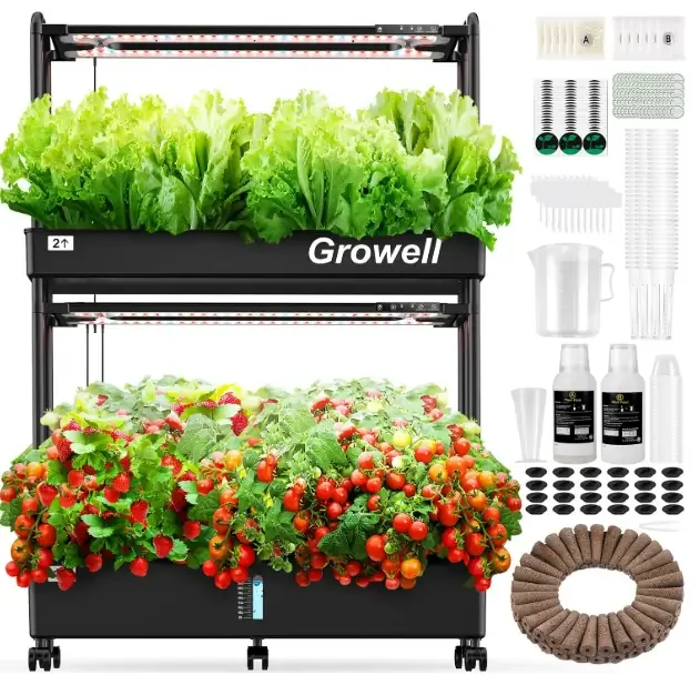Large Hydroponics Growing System Kit, 60 Pods Vertical Hydroponic Garden with 2 Light Modes Grow Light, Auto Circulating Water System, 32L Indoor Gardening System for Herb Vegetable Fruit