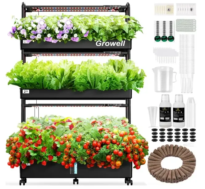 Large Hydroponics Growing System Kit, 90 Pods Vertical Hydroponic Garden with 2 Light Modes Grow Light, Auto Circulating Water System, 40L Indoor Gardening System for Herb Vegetable Fruit